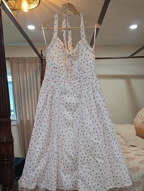 Trixxi White Dress with Pink Rose Accents